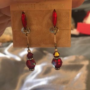 Vintage Lewis Segal gold tone and red glass clip earrings